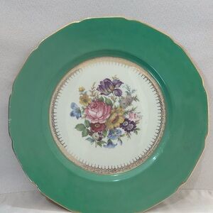 Vintage Continental Ivory Barvaria Green Floral Dinner Plate